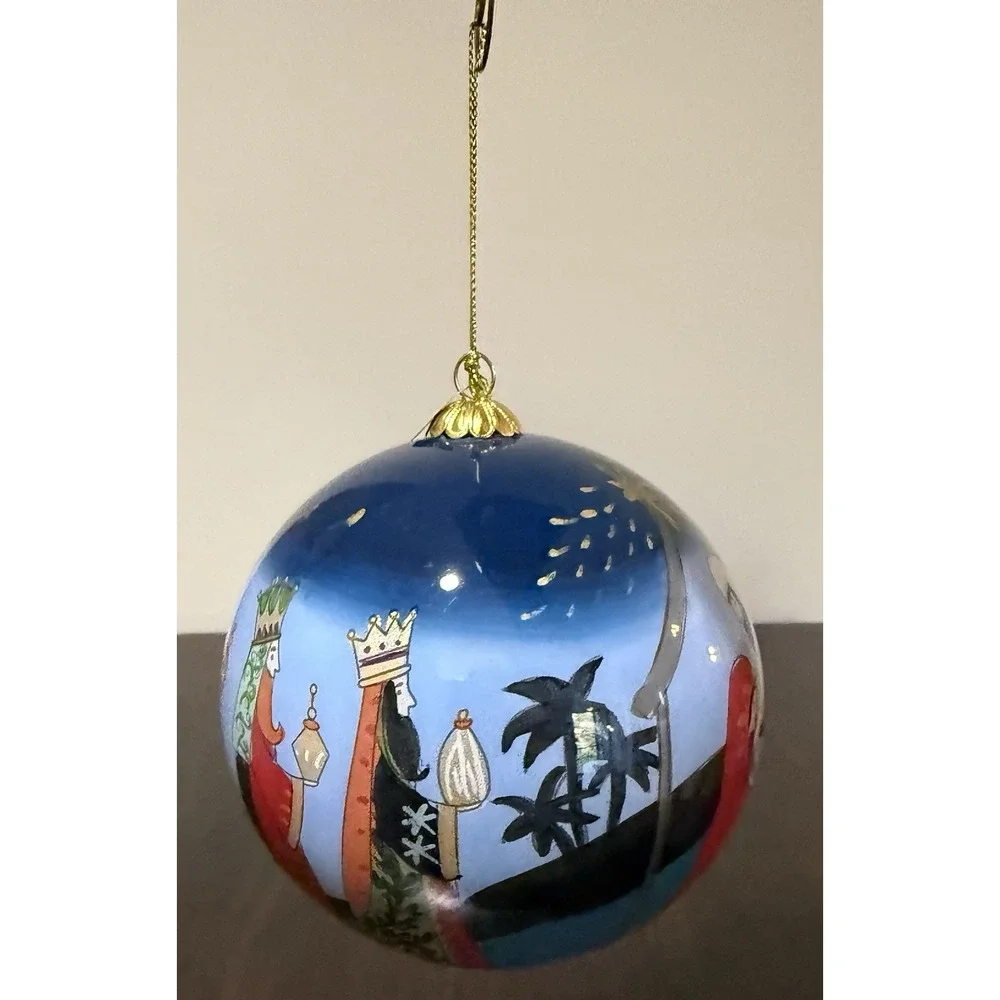 Pier 1 LI BIEN Manger Nativity Christmas Baby Jesus Glass Ornament, 2019